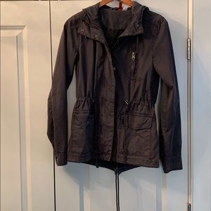 Lightweight gray zip-button jacket